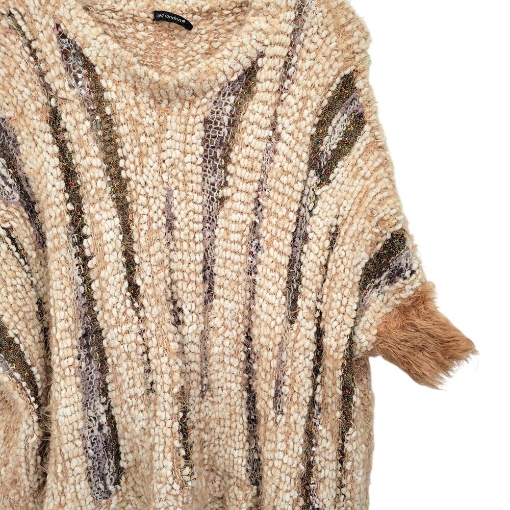 Textured Knit Poncho Sweater By Qed London S/M Acrylic & Polyester Blend Beige & - Picture 4 of 6